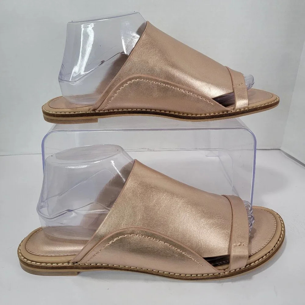 Let's See‎ Style Womens 10 Metallic Rose Gold Slip On Slide Sandals Summer Chic